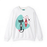 Atomic Cat Holiday Festive Kitschy Mid Mod Unisex Heavy Blend™ Crewneck Sweatshirt - Mid Century Modern Gal