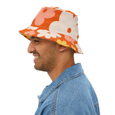 Retro 70s Flower Power  Floral Bucket Hat - Vibrant Summer Style for Festivals and Casual Outings - Mid Century Modern Gal