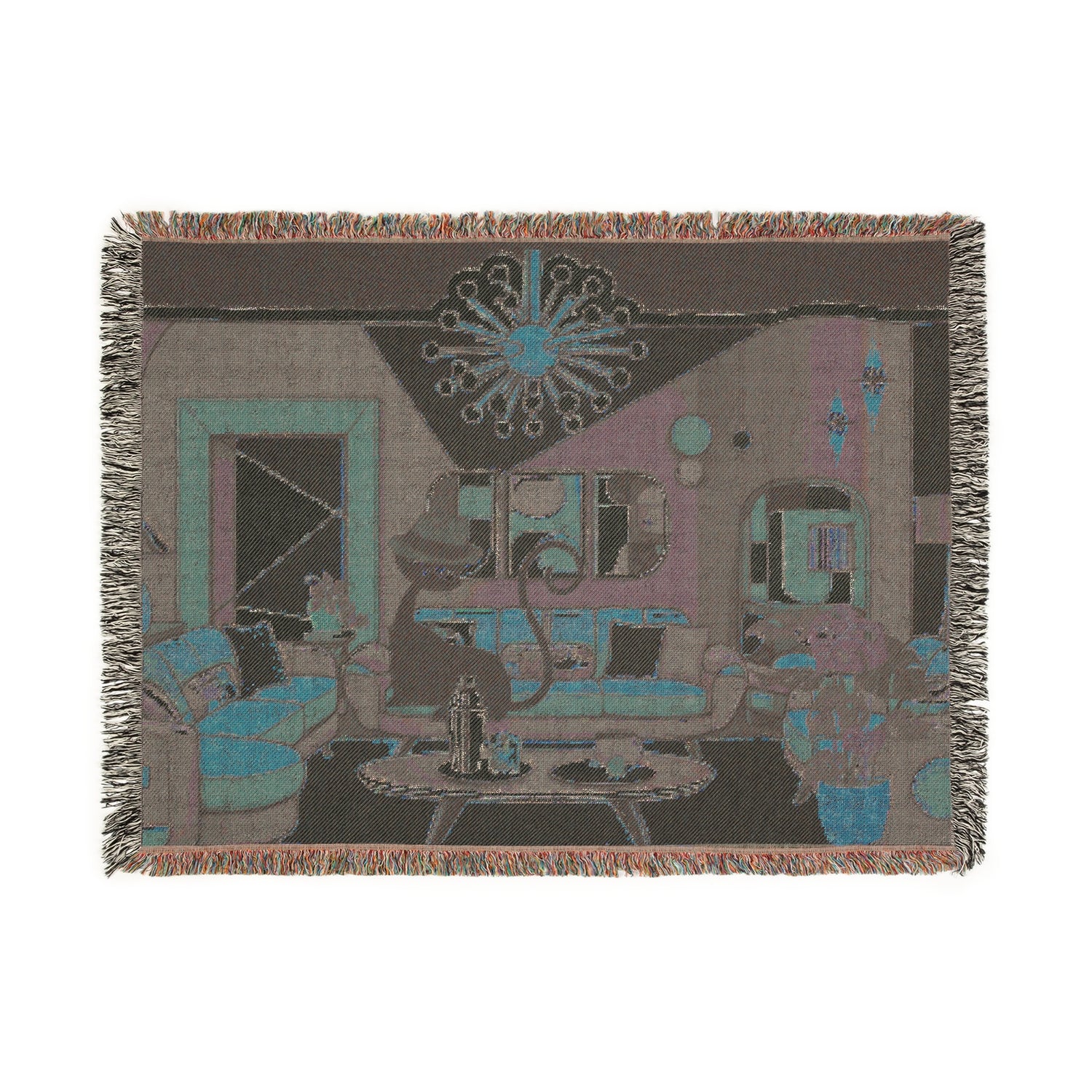 Atomic Cat Mid Century Modern Cozy Woven Blanket - Retro Living Room Design - Mid Century Modern Gal