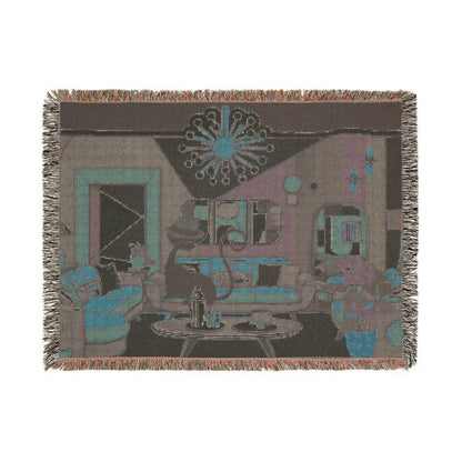 Atomic Cat Mid Century Modern Cozy Woven Blanket - Retro Living Room Design - Mid Century Modern Gal