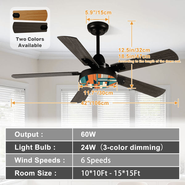 Mid Mod Retro Ceiling Fan With Light, Teal, Orange Groovy Mod Ceiling Fan