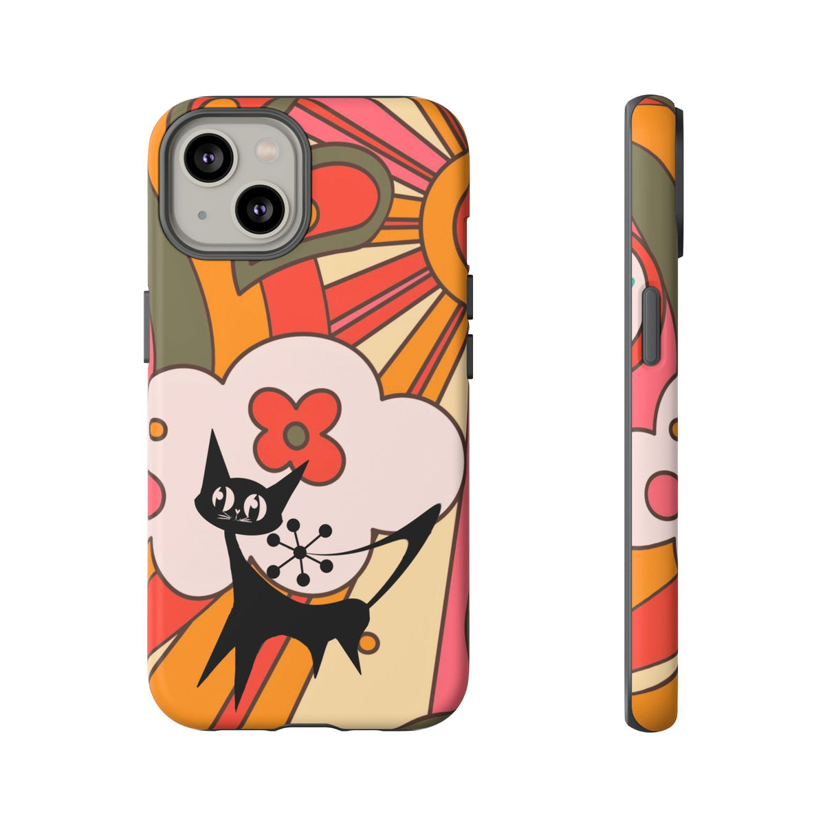Atomic Cat, Retro Sunburst, Groovy Mod Smart Phone Tough Phone Cases - Mid Century Modern Gal