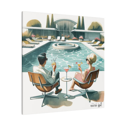 Palm Springs California, Pool, Cocktails, 50s Style Mid Century Modern Wall Art Canvas - Mid Century Modern Gal