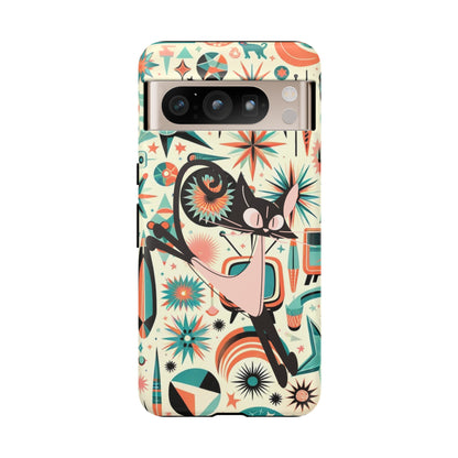 Atomic Kitty Boomerang Space Kitty Mid Century Modern Samsung, Smart Phone, Tough Cases