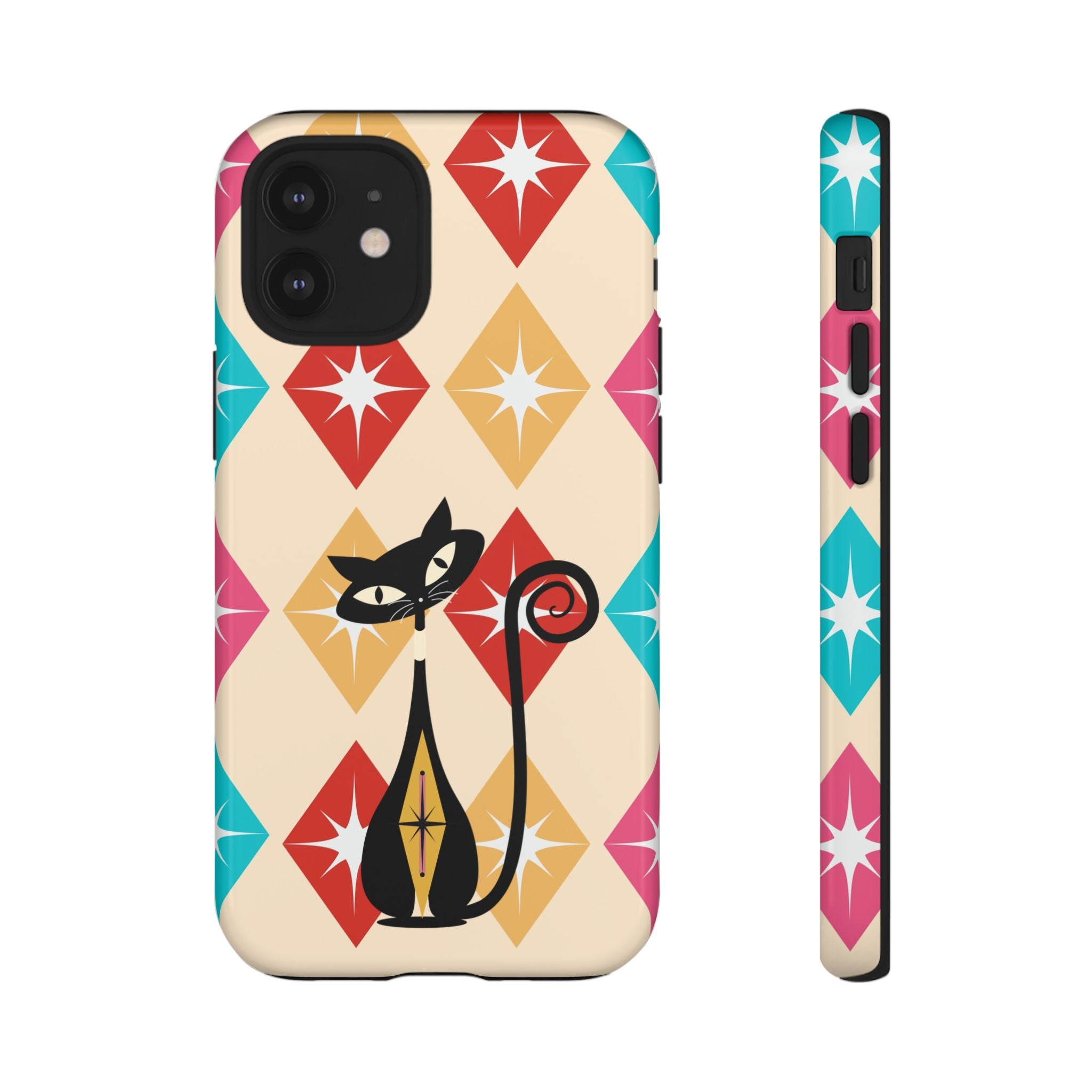 Mid Century Modern Atomic Cat, Atomic 50s Diamonds Retro Phone Tough Cases