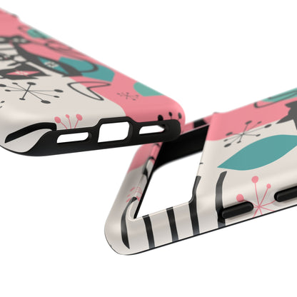Mid Mod Atomic Cat Boomerang Starburst, Pink, Black Kitschy Stylish Cat Phone Case: Modern Design for Cat Lovers