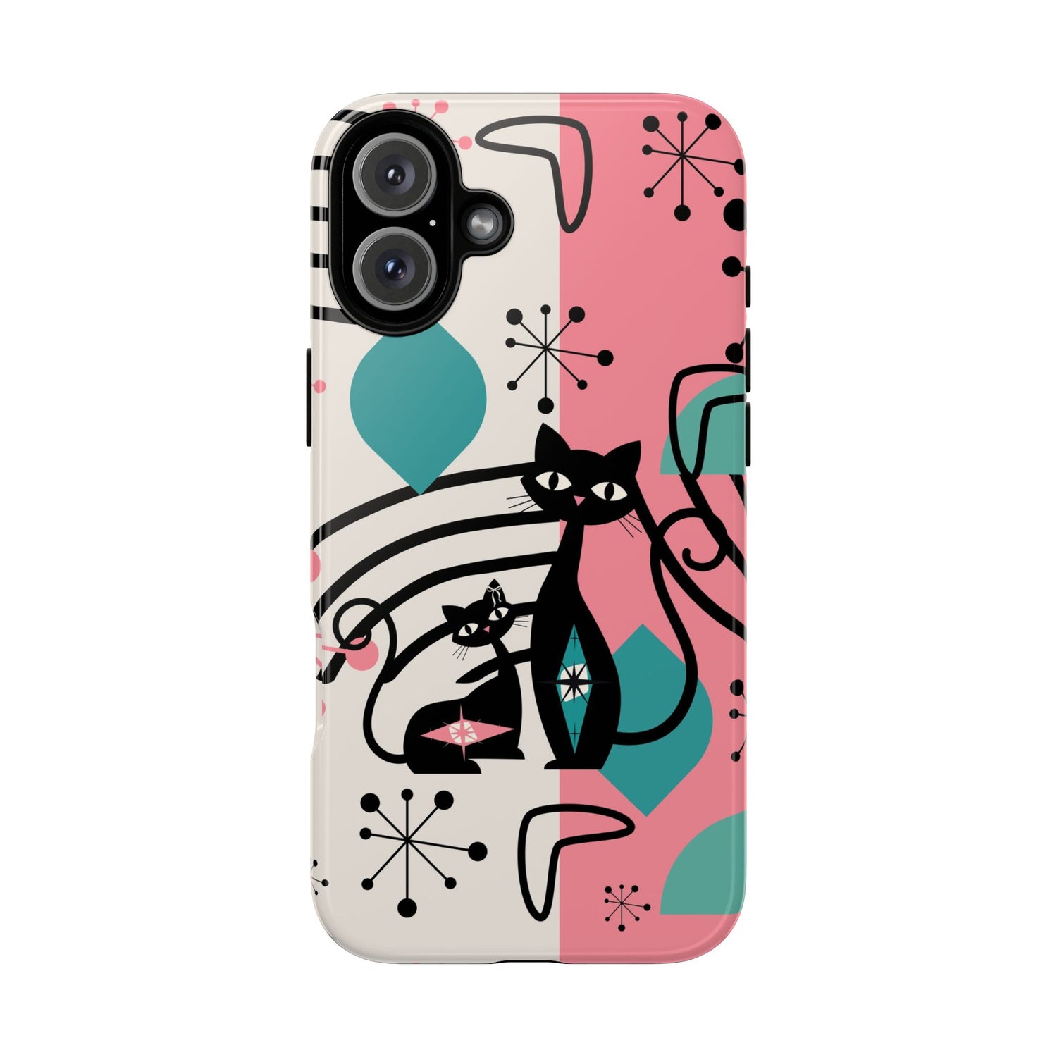 Mid Mod Atomic Cat Boomerang Starburst, Pink, Black Kitschy Stylish Cat Phone Case: Modern Design for Cat Lovers