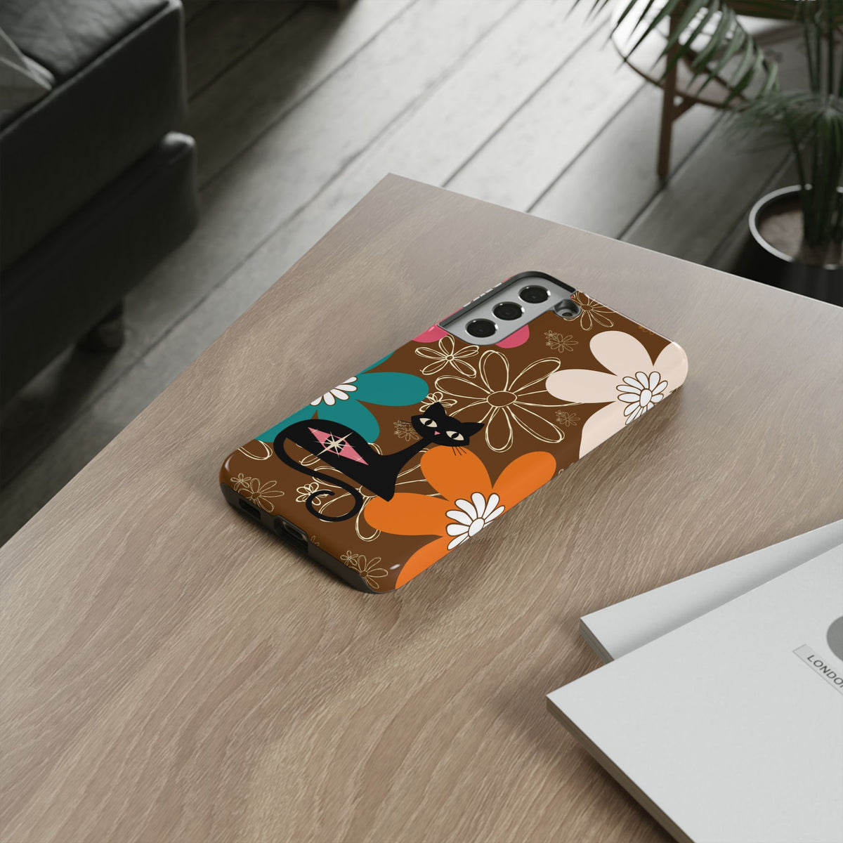 Atomic Cat Retro 70s Vibe Flower Power Tough Cases: Cute Floral and Cat Phone Case for Cat Lovers