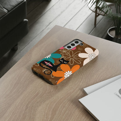 Atomic Cat Retro 70s Vibe Flower Power Tough Cases: Cute Floral and Cat Phone Case for Cat Lovers