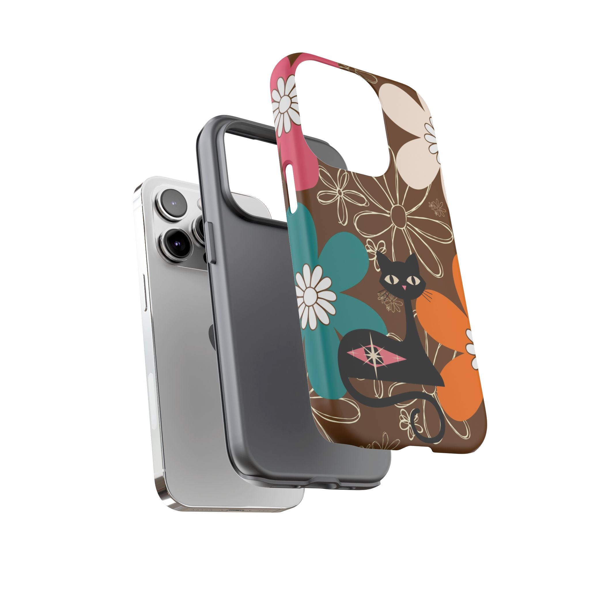 Atomic Cat Retro 70s Vibe Flower Power Tough Cases: Cute Floral and Cat Phone Case for Cat Lovers