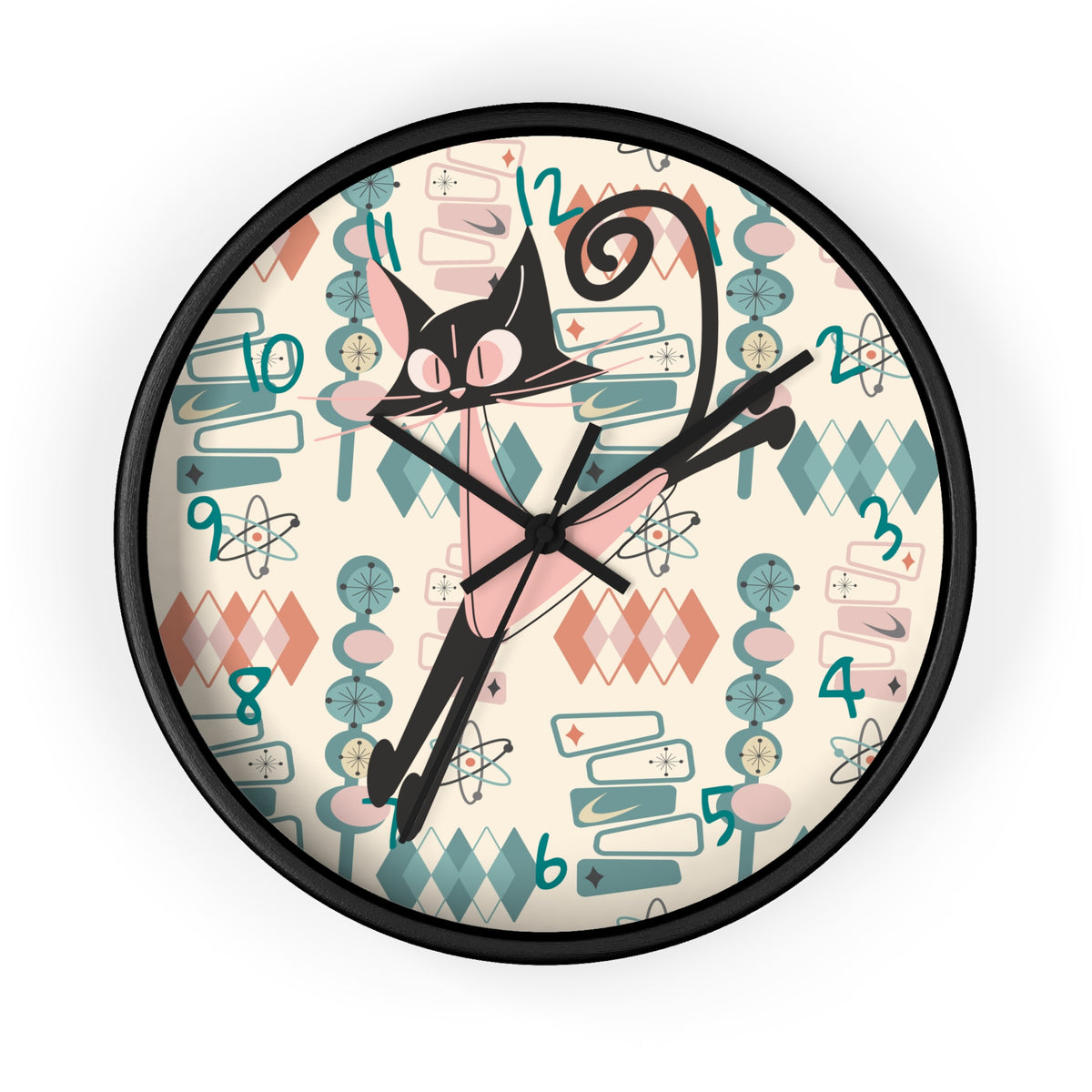 Atomic Cat Wall Clock, Mid Century Modern Kitschy Kitchen, Bedroom Livingroom Clocks - Mid Century Modern Gal