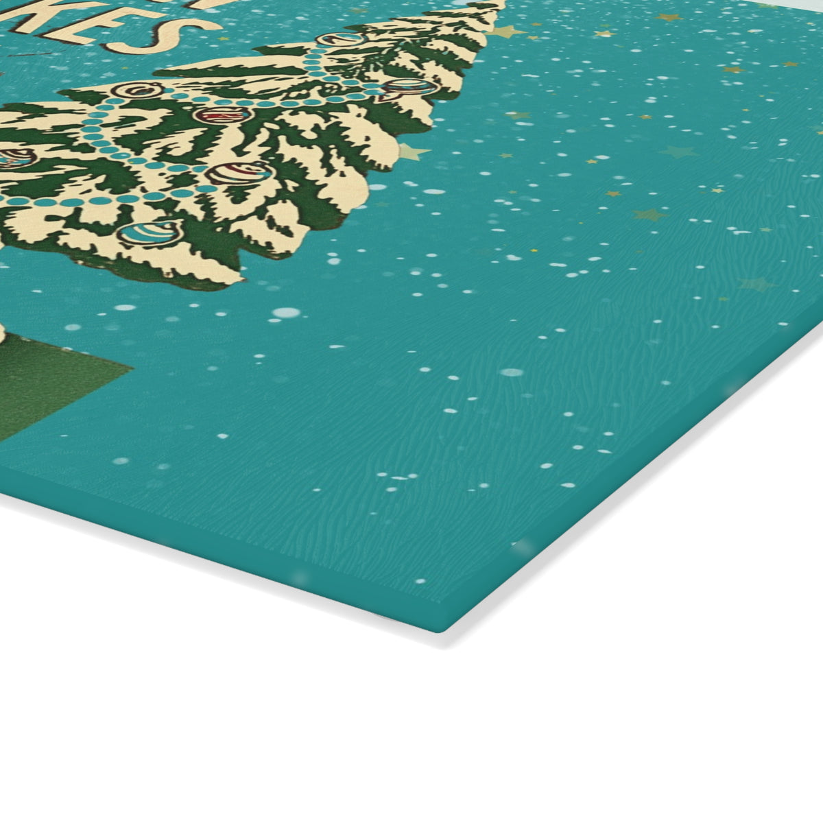 Mid Century Modern Christmas Kitsch,  50s Inspired Mica Snow Cheesboard Glass Cutting Board - Mid Century Modern Gal