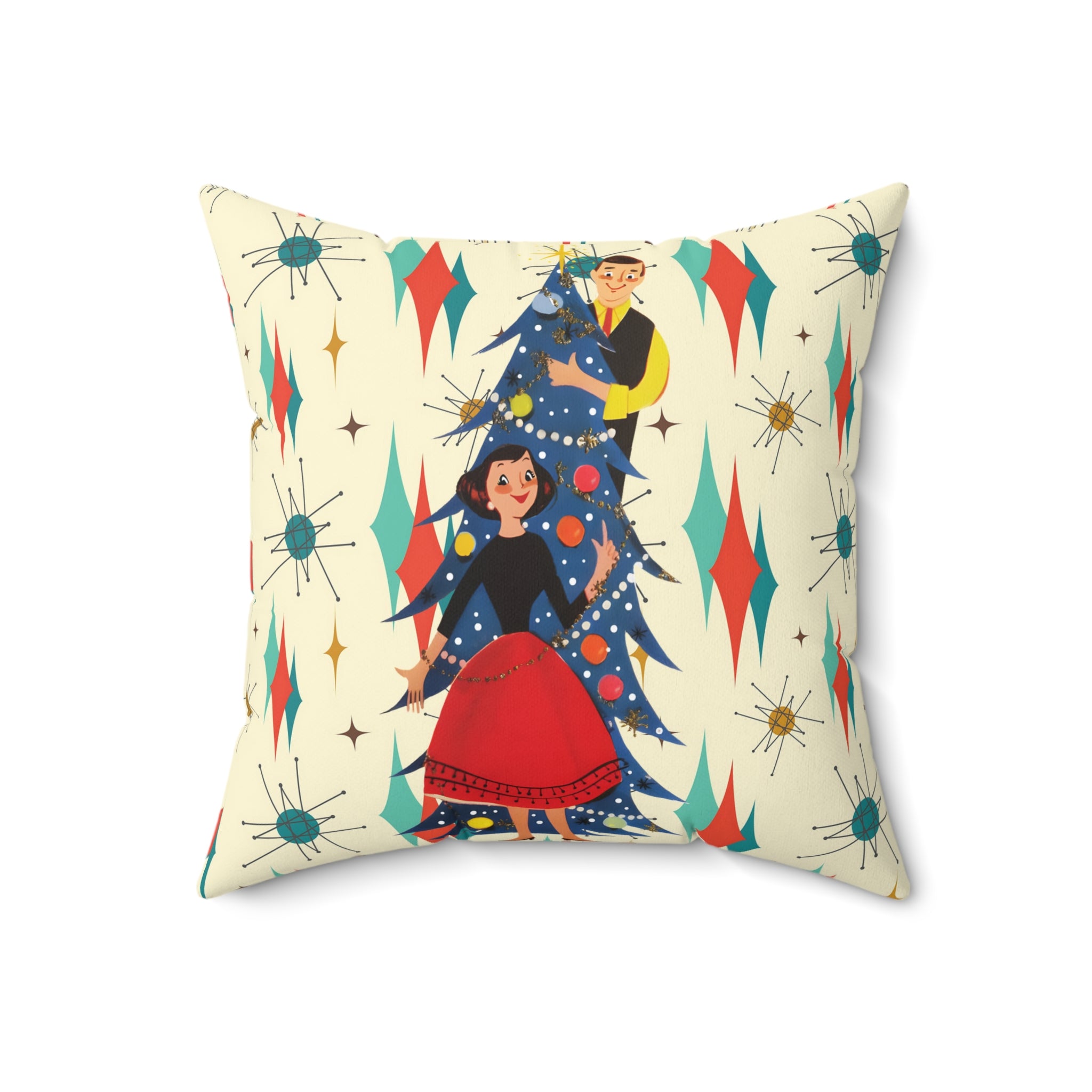 Mid Century Modern Franciscan Diamond Pattern, Kitschy 50s Christmas Couple Pillow And Insert - Mid Century Modern Gal