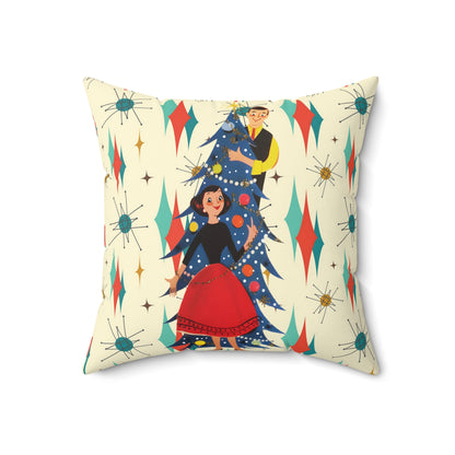 Mid Century Modern Franciscan Diamond Pattern, Kitschy 50s Christmas Couple Pillow And Insert