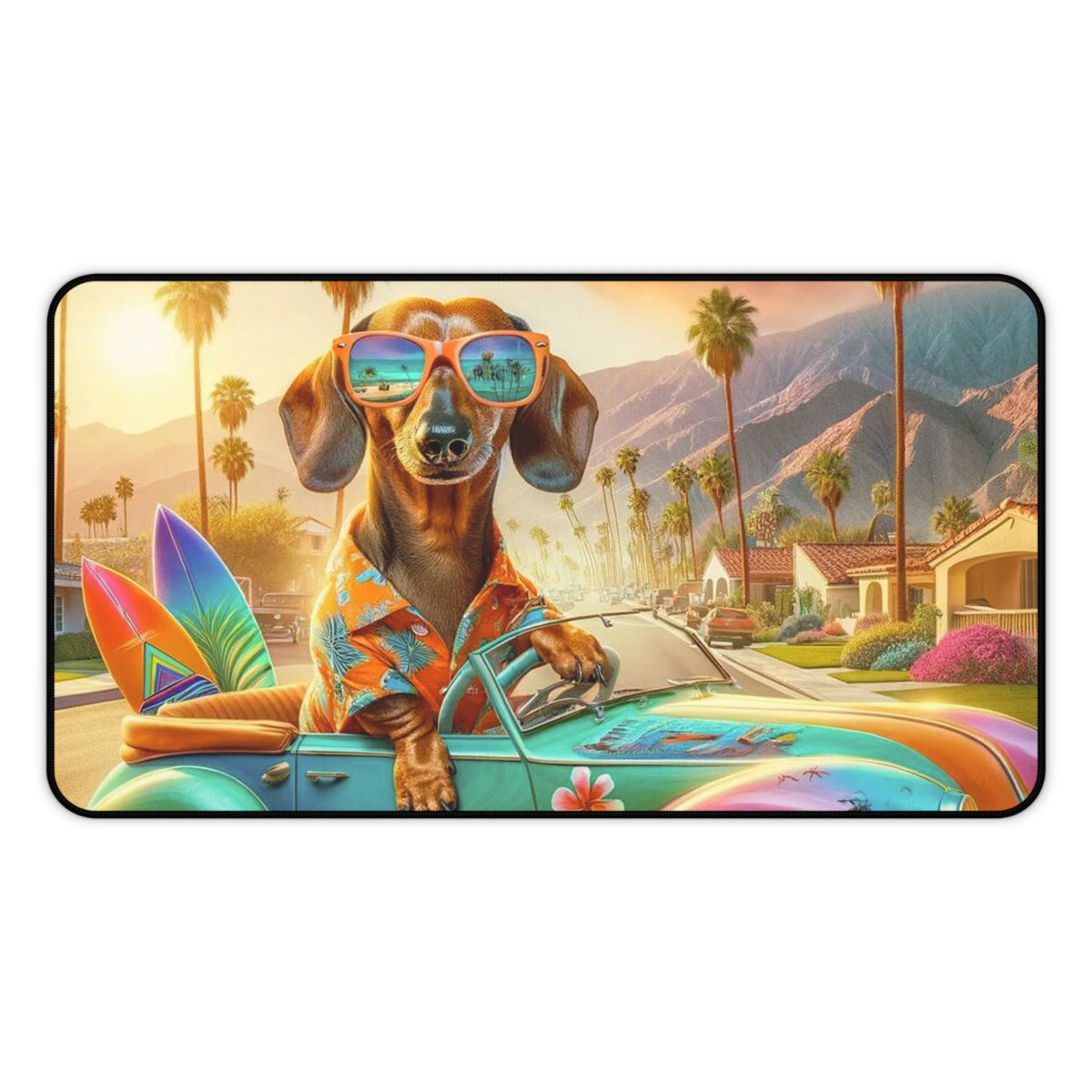 Doxie Dog Mod MCM Palm Spring California Dreaming Desk Mat - Mid Century Modern Gal