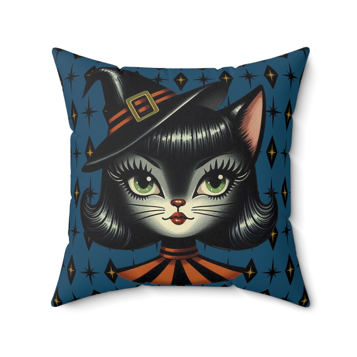 Vintage Halloween Black Cat Sexy Sexton Mid Century Modern Blue Pillow Cover and Insert - Mid Century Modern Gal