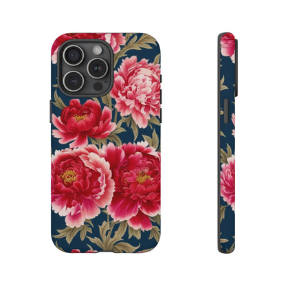 Chinoiserie Royal Blue Pink, Red Roses And Peony Floral Tough Phone Case