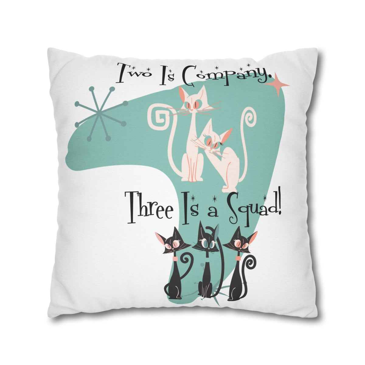 Atomic Kitschy Cats, Mid Mod Boomerang Family Co-worker Bestie Gifts Pillow Cover - Mid Century Modern Gal