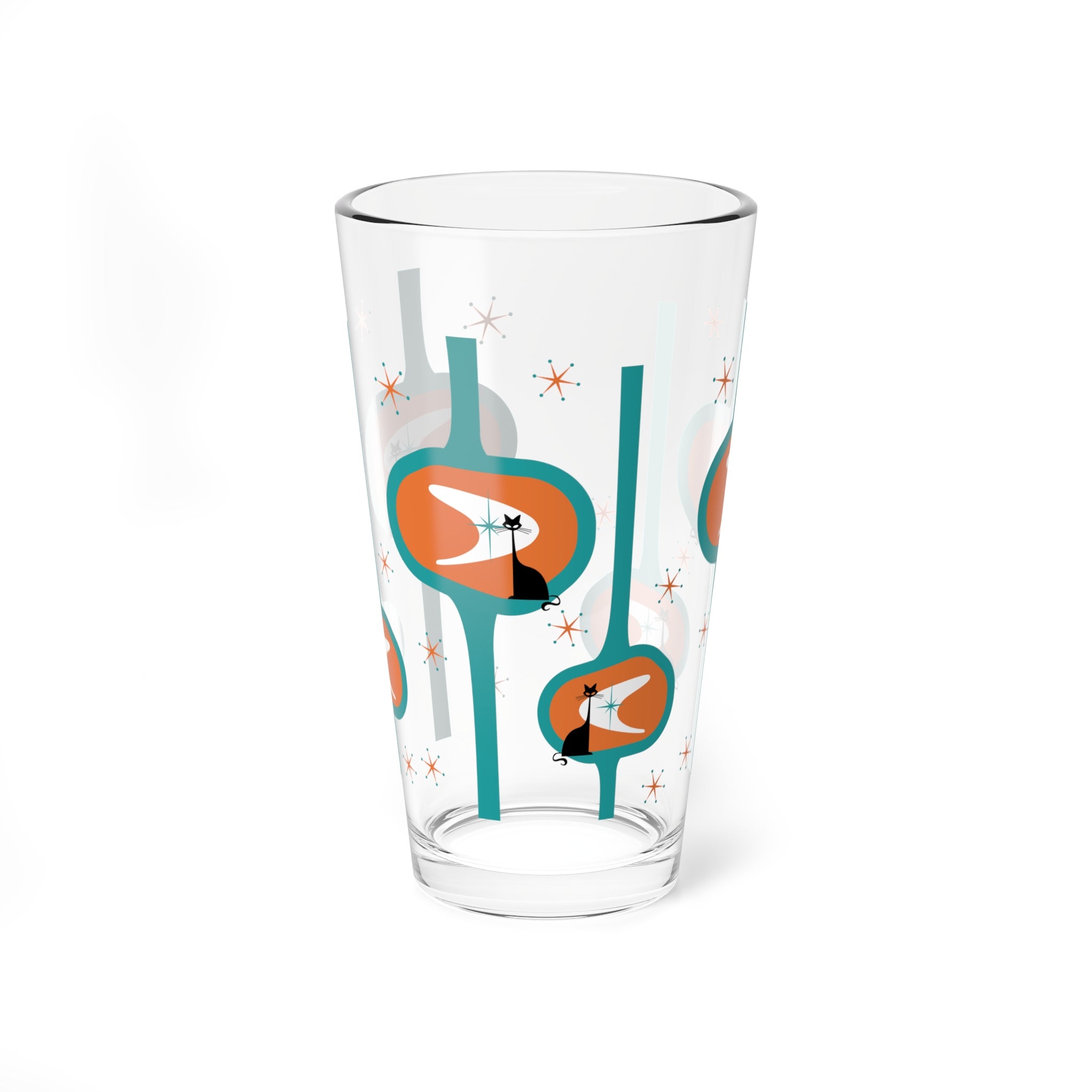 Atomic Cat Retro Mod Barware, Orange, Teal MCM Kitschy Mod 50s Inspired Glassware