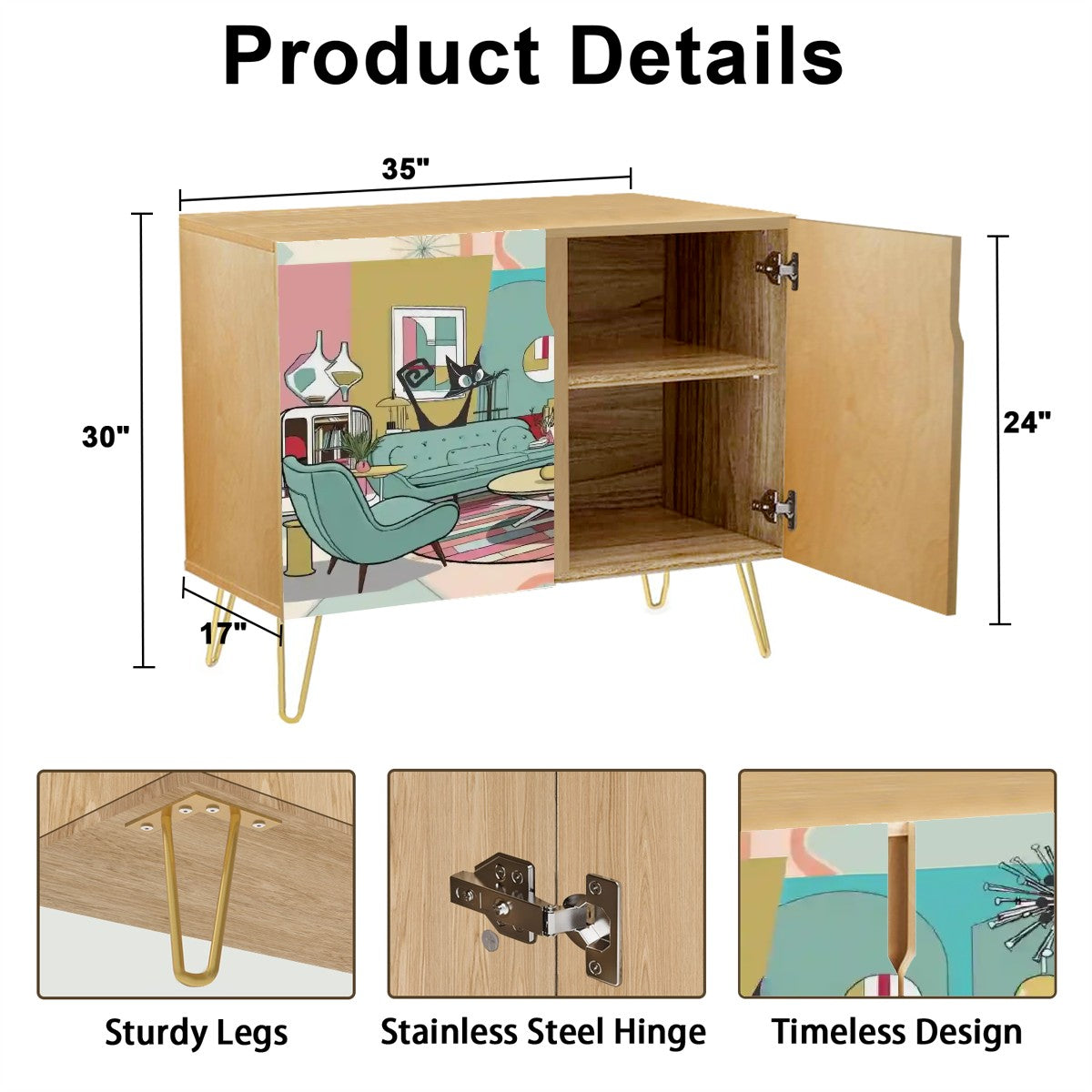 Mid Century Modern Kitschy Atomic Cats, Mod Livingroom, Credenza, TV MCM Barware Wooden Storage Cabinet - Mid Century Modern Gal