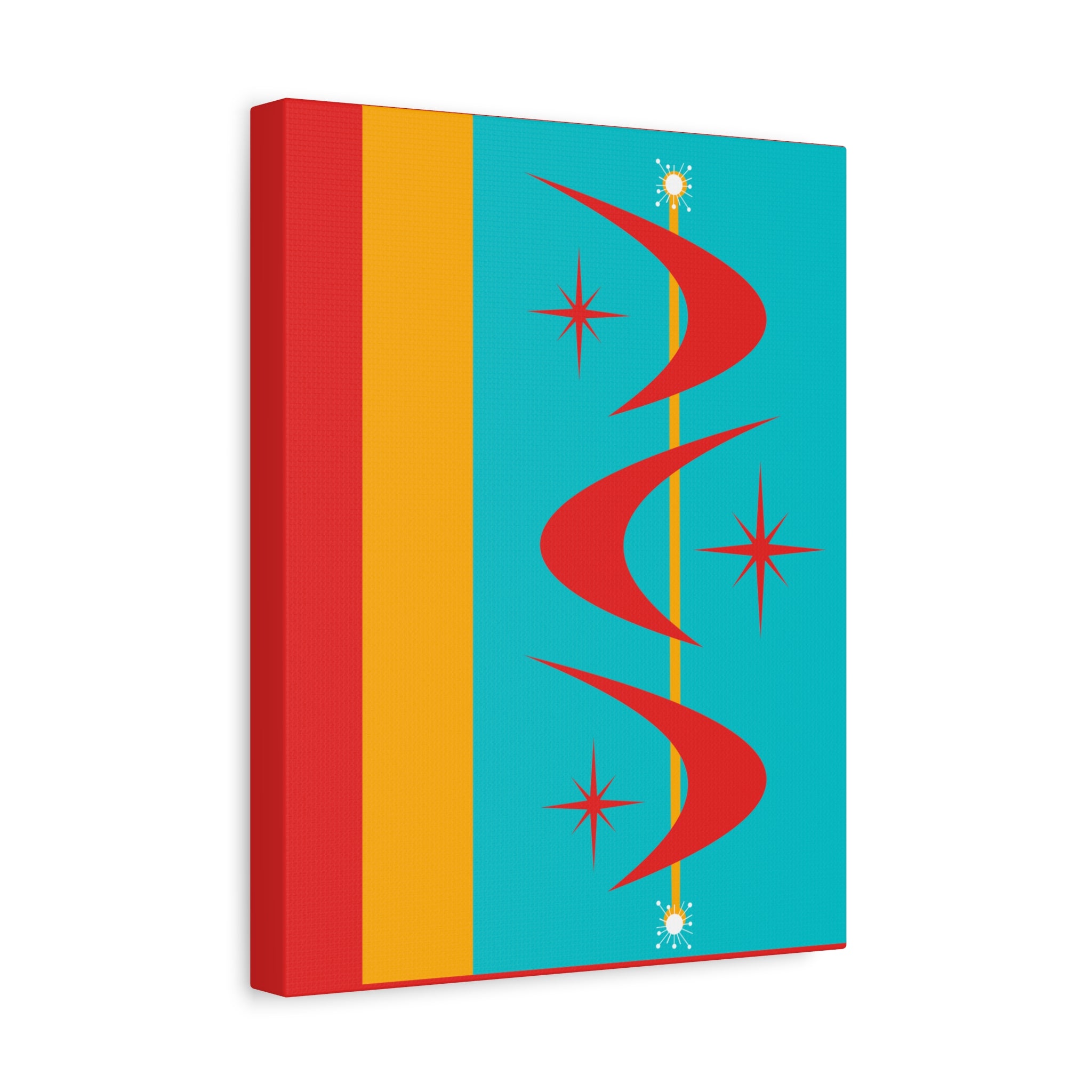Atomic Boomerang Retro Red, Aqua Blue, Mustard Yellow Mid Century Modern Retro Wall Art - Mid Century Modern Gal