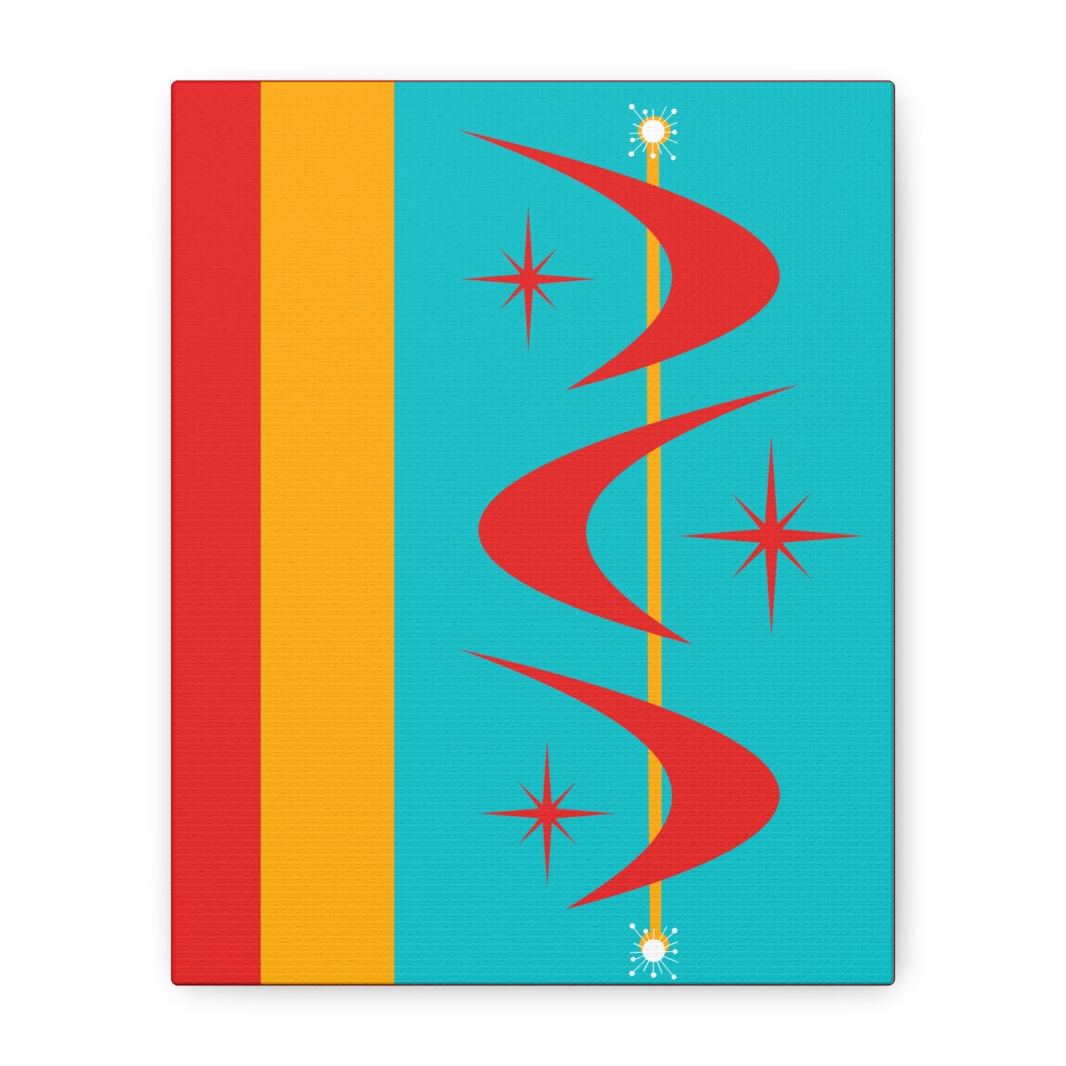 Atomic Boomerang Retro Red, Aqua Blue, Mustard Yellow Mid Century Modern Retro Wall Art - Mid Century Modern Gal