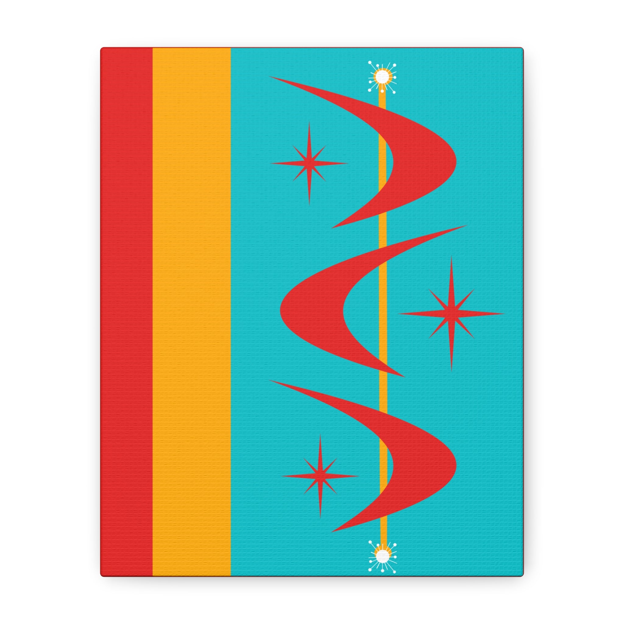 Atomic Boomerang Retro Red, Aqua Blue, Mustard Yellow Mid Century Modern Retro Wall Art - Mid Century Modern Gal