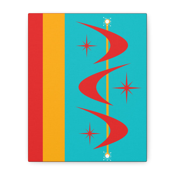 Atomic Boomerang Retro Red, Aqua Blue, Mustard Yellow Mid Century Modern Retro Wall Art