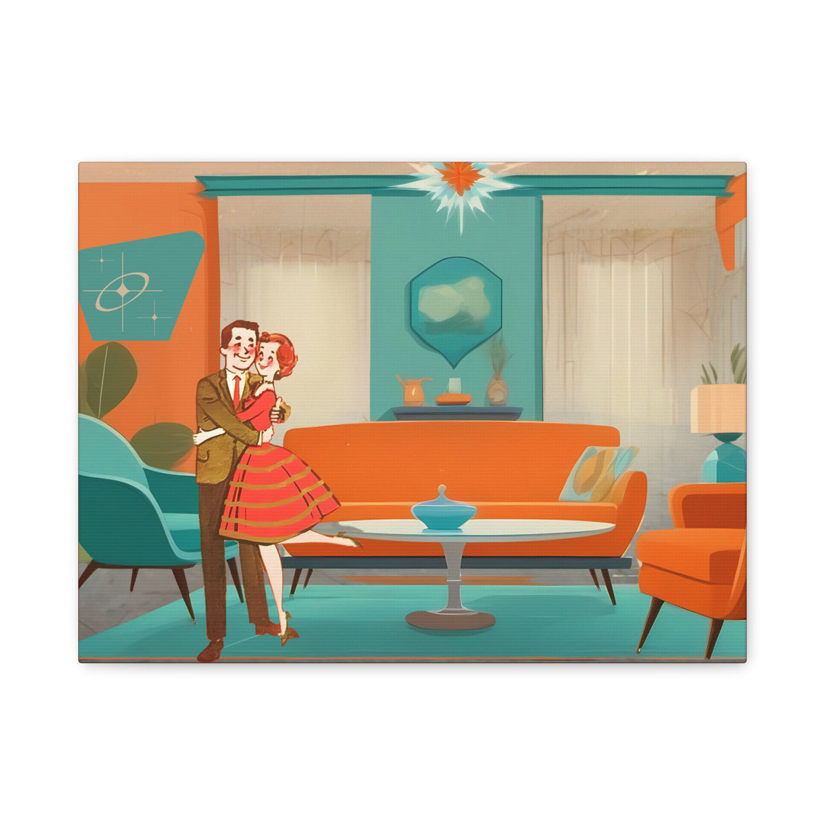 Mid Century Modern Wall Art, 50s Couple, Orange Teal, Mod Retro Wall Art - Mid Century Modern Gal