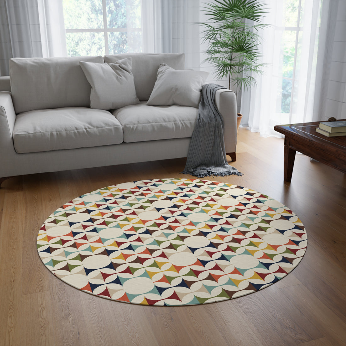 Scandinavian Mid Century Modern Geometric Round Rug - Colorful Modern Design For All Living Areas - Mid Century Modern Gal