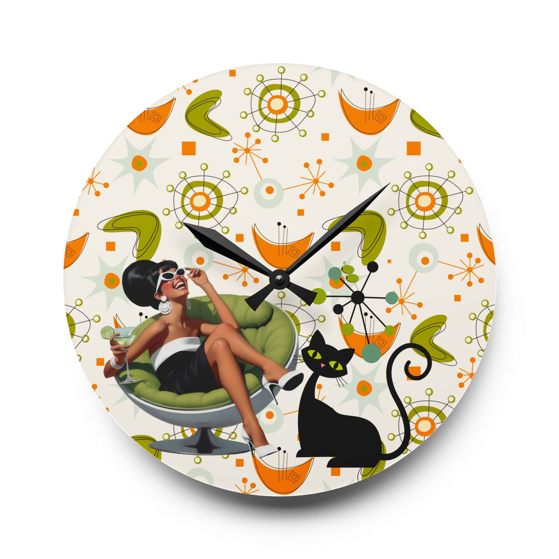 Mid Century Modern Atomic Cat Starburst Retro 60s Vibe Wall Clock - Mid Century Modern Gal