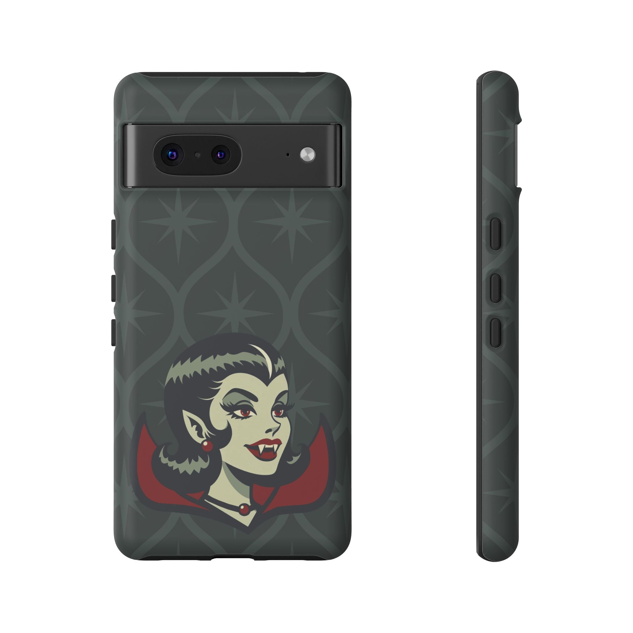 Vampire Dracula Girl Halloween Goth Horror Buff MCM Green Tough Phone Case - Mid Century Modern Gal