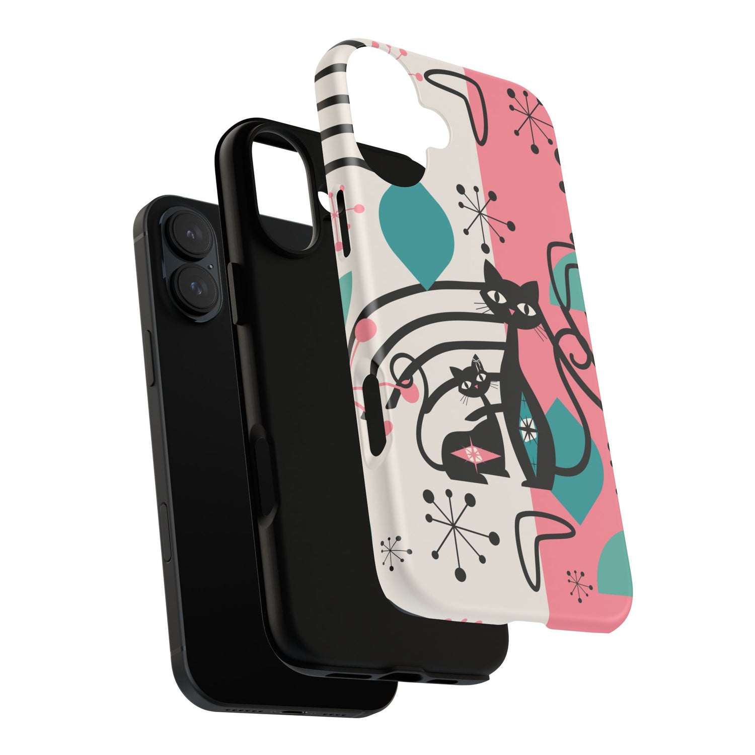 Mid Mod Atomic Cat Boomerang Starburst, Pink, Black Kitschy Stylish Cat Phone Case: Modern Design for Cat Lovers