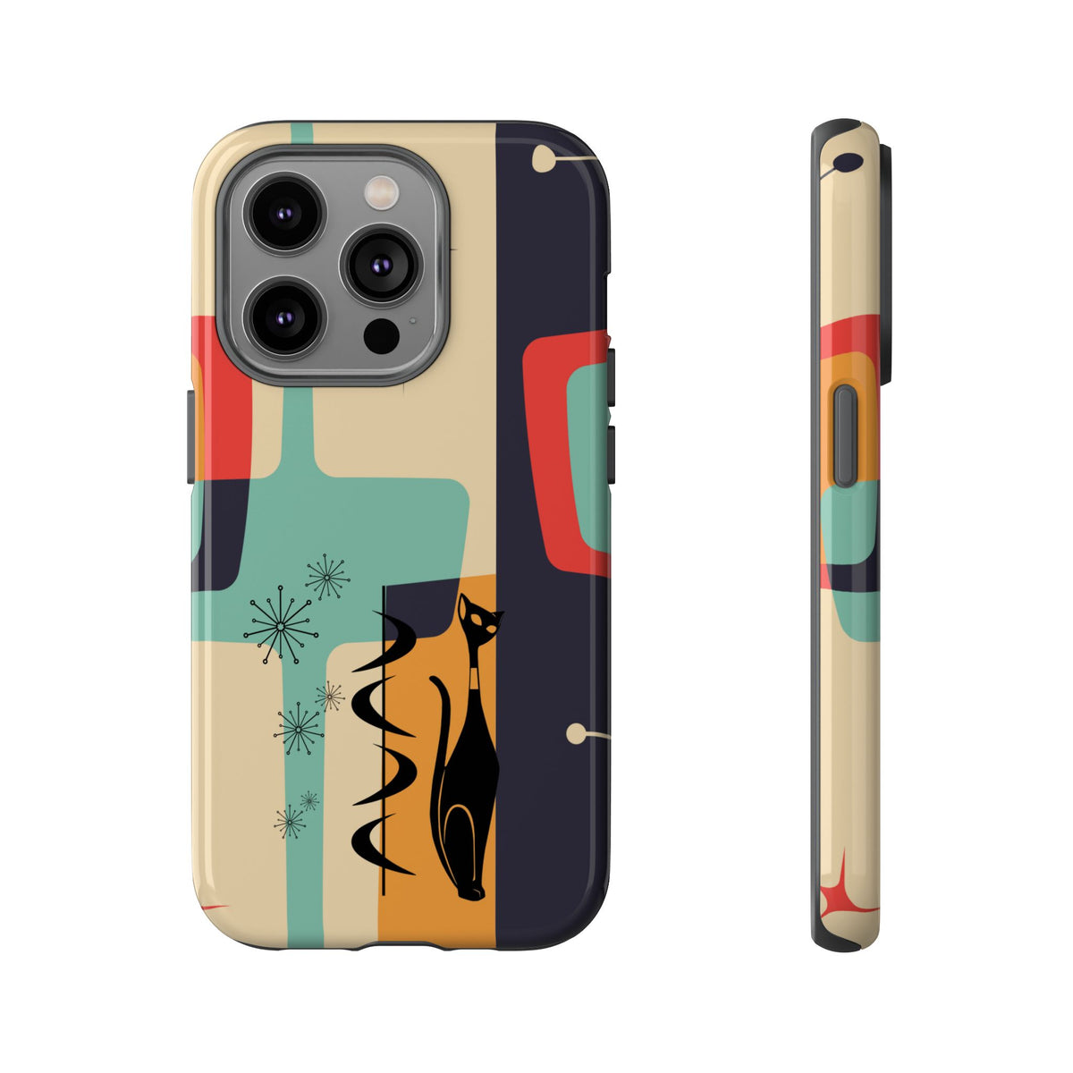 Mid Century Modern, Geometric, Atomic Cat Groovy Smart Phones Tough Phone Cases