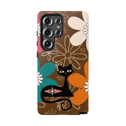 Atomic Cat Retro 70s Vibe Flower Power Tough Cases: Cute Floral and Cat Phone Case for Cat Lovers