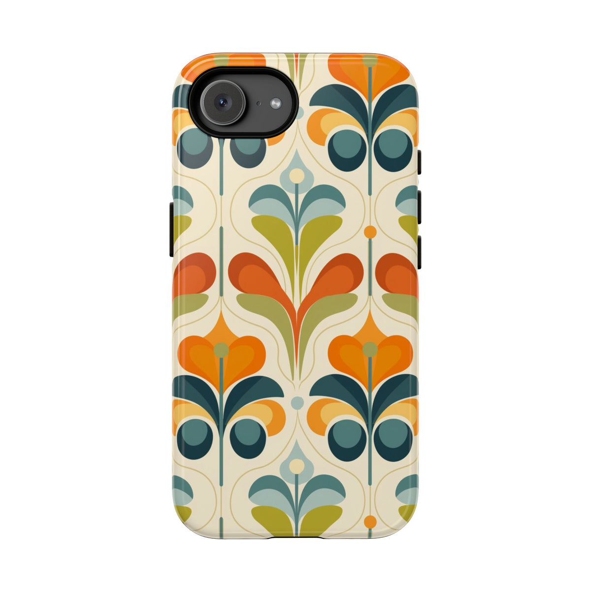 Mid Century Modern Scandinavian Floral, Orange Blue Green Tough Phone Case