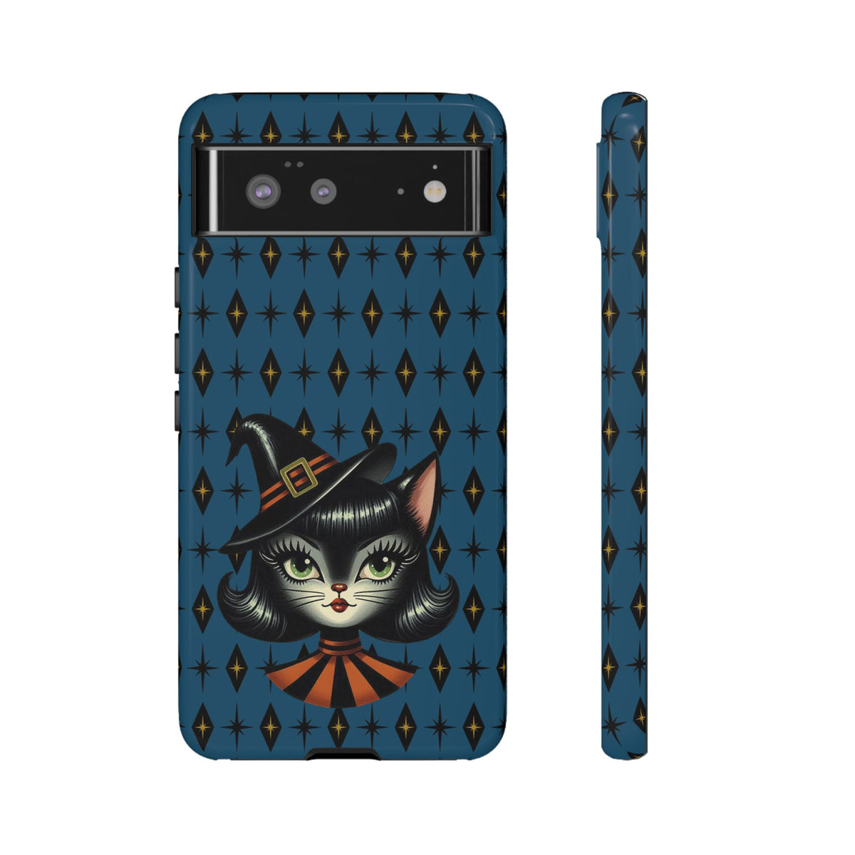 Vintage Halloween Black Cat Sexy Sexton Mid Century Modern Blue Tough Phone Case