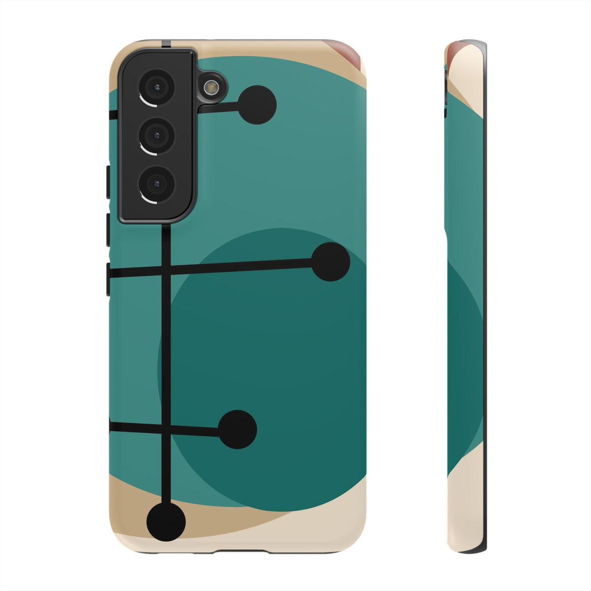 Mid Century Mod, Geometric, Retro Beige Teal Blue, Smart Phones Tough Phone Cases