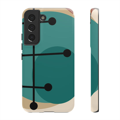 Mid Century Mod, Geometric, Retro Beige Teal Blue, Smart Phones Tough Phone Cases