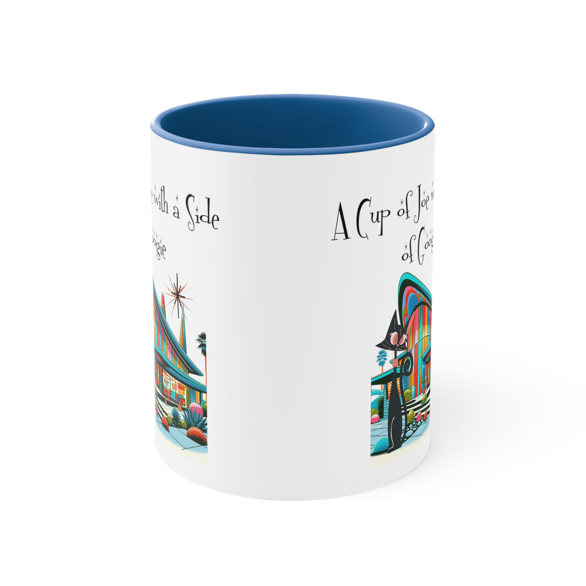 Mid Century Modern Drinkware, Atomic Cat Coffee Mug, Googie Designed, Mid Mod Coffee Lover Gifts - Mid Century Modern Gal