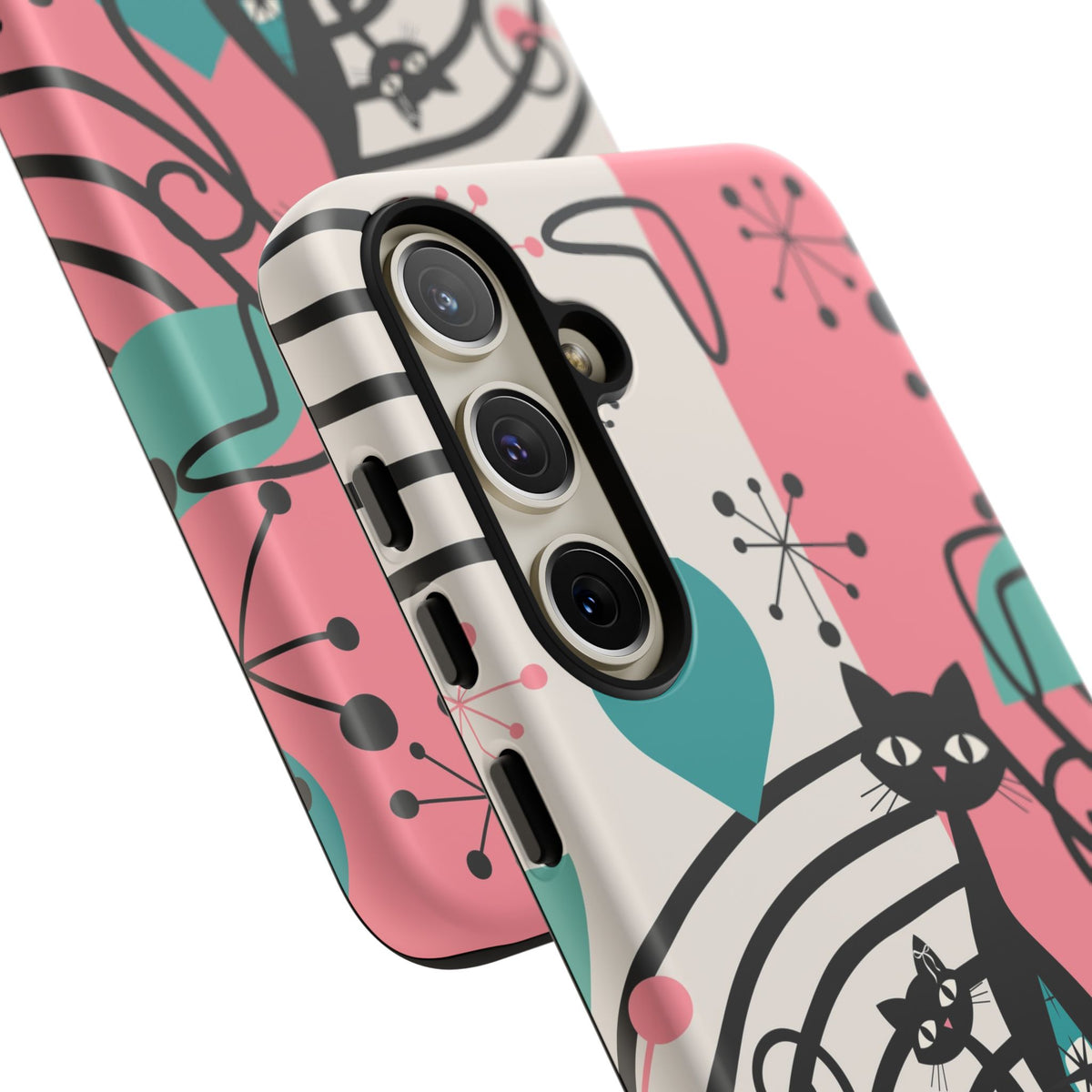 Mid Mod Atomic Cat Boomerang Starburst, Pink, Black Kitschy Stylish Cat Phone Case: Modern Design for Cat Lovers