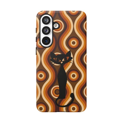 Retro Phone Case, Groovy Brown, Atomic Kitsch Cat Tough Smart Phone Cases