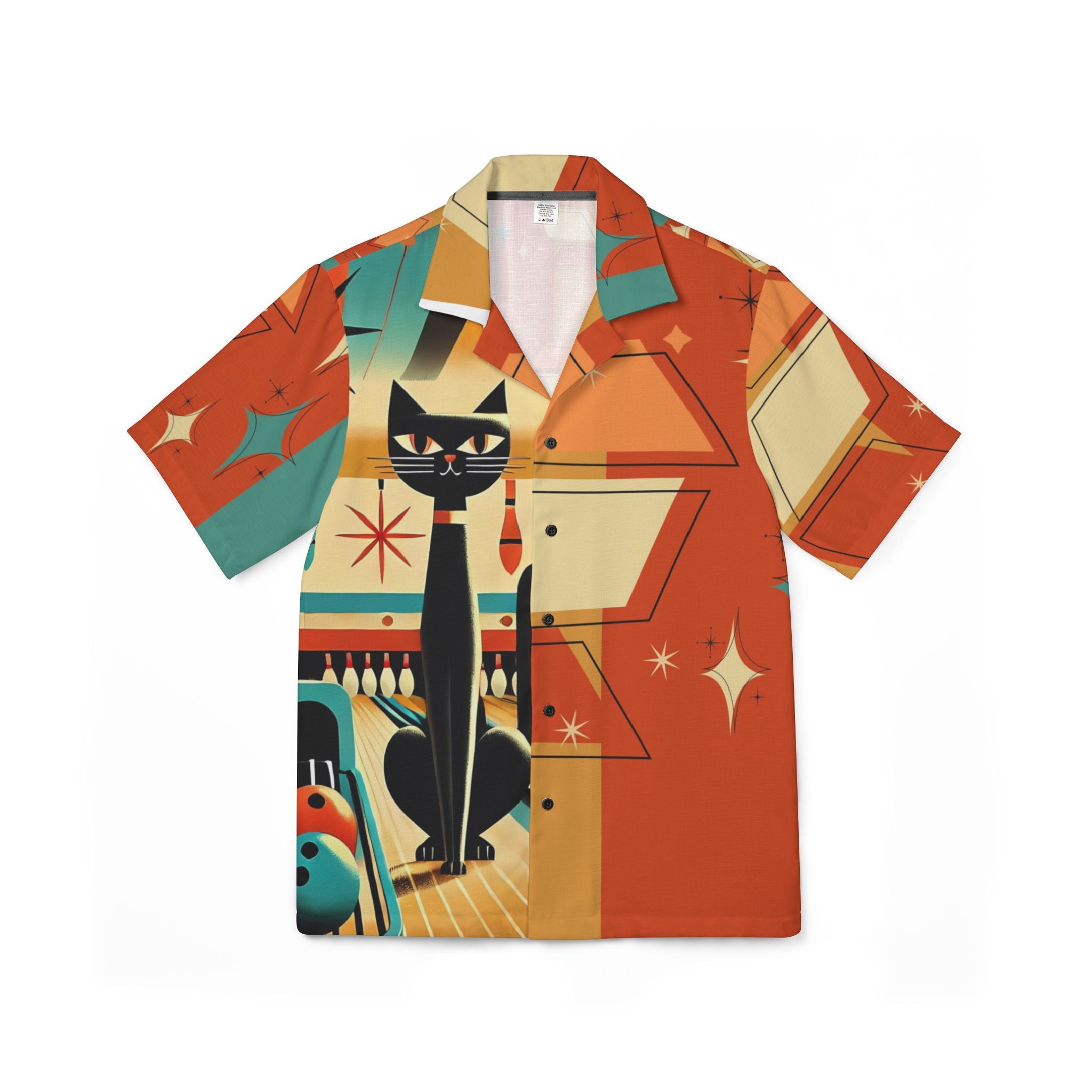 Retro Atomic Cat Bowling Shirt Funky Fun Vintage Bowling Cat Design - Mid Century Modern Gal