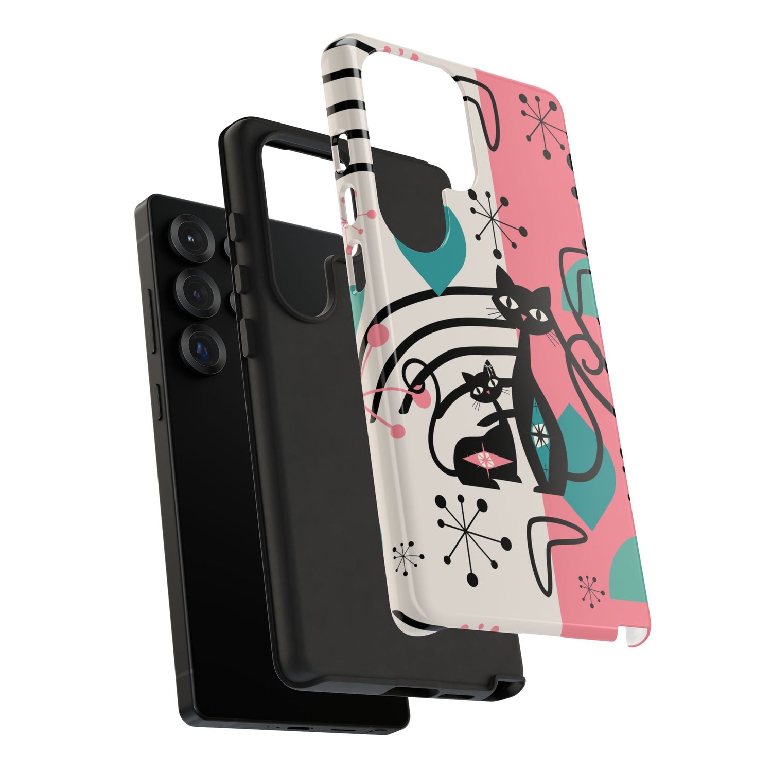 Mid Mod Atomic Cat Boomerang Starburst, Pink, Black Kitschy Stylish Cat Phone Case: Modern Design for Cat Lovers