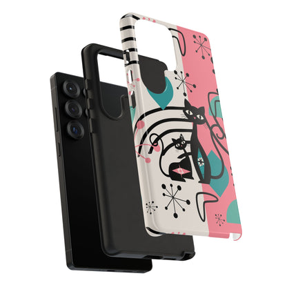 Mid Mod Atomic Cat Boomerang Starburst, Pink, Black Kitschy Stylish Cat Phone Case: Modern Design for Cat Lovers