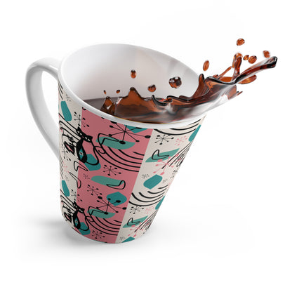 Atomic Space Kitties, Kitschy Retro Latte Mug Whimsical Cat Latte Mug - Colorful &amp; Cheery Coffee Cup for Cat Lovers - Mid Century Modern Gal