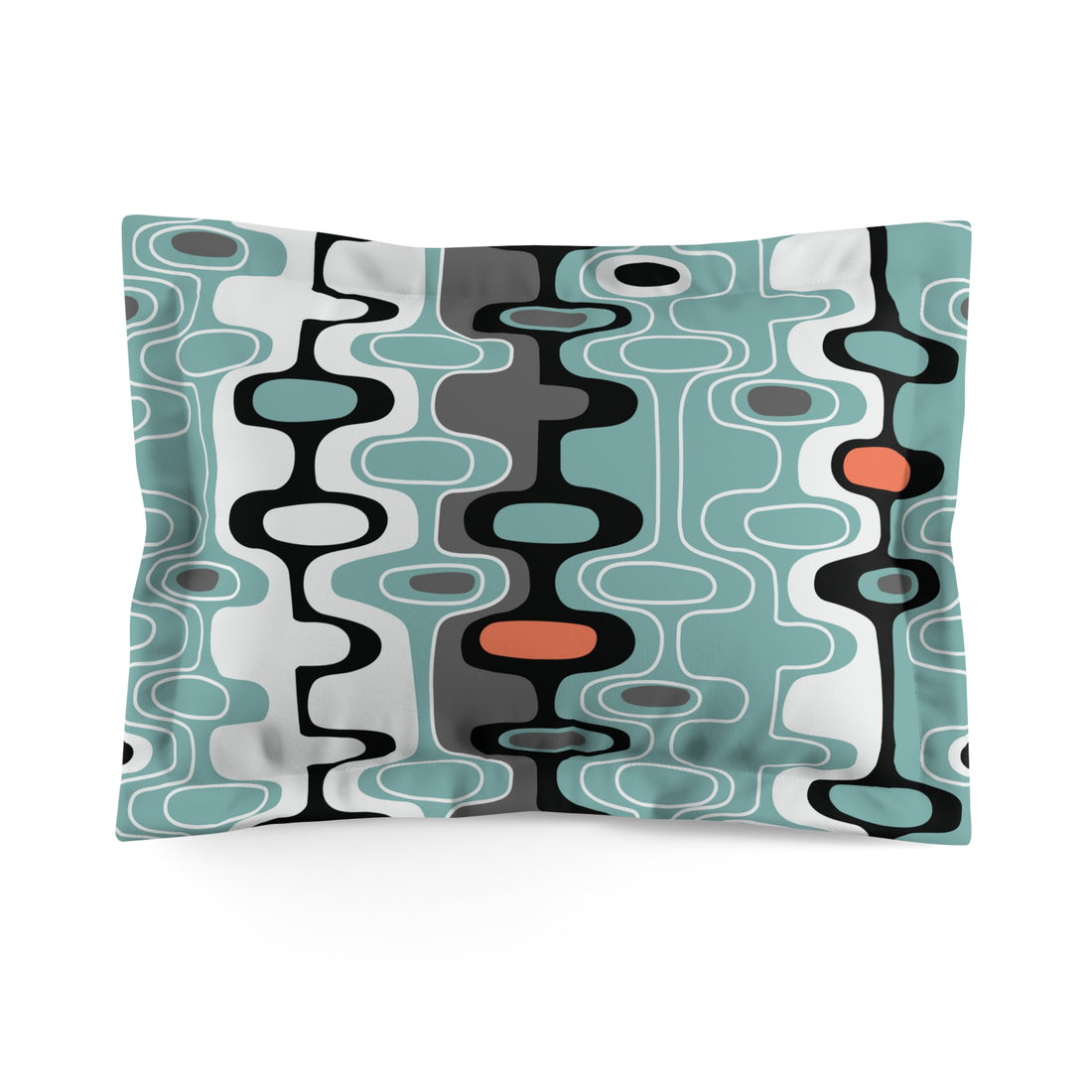 Mid Century Modern Geometric Googie Designs, Aqua, Orange, Black MCM Microfiber Pillow Sham