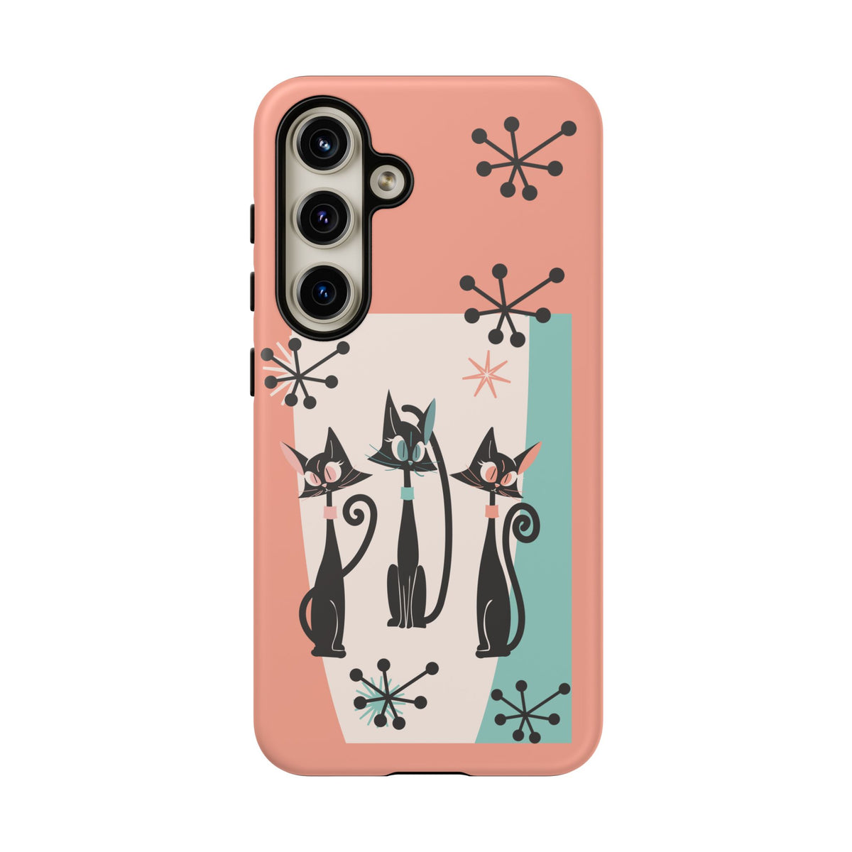 Atomic Cat Mid Mod Coral Aqua Blue Starburst Kitschy Fun Chic Samsung, Smart Phones Tough Cases