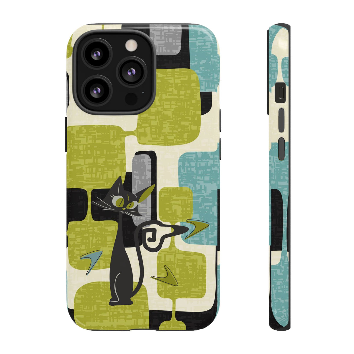 Mid Century Modern Geometric Kitschy Cat, Boomerang Retro Smart Phone Tough Cases - Mid Century Modern Gal