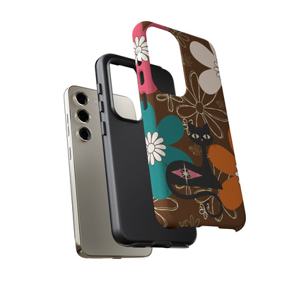 Atomic Cat Retro 70s Vibe Flower Power Tough Cases: Cute Floral and Cat Phone Case for Cat Lovers